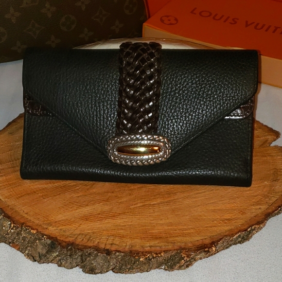 Brighton Leather Black & Faux Alligator Brown Trifold Wallet Free With Purchase - Picture 1 of 11